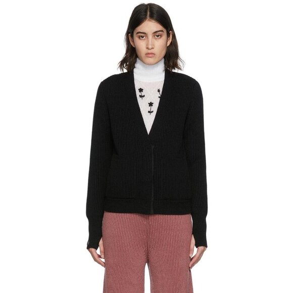 SAKS POTTS Women's Merino Wool Catherine Cardigan Size L In Black - Picture 1 of 11